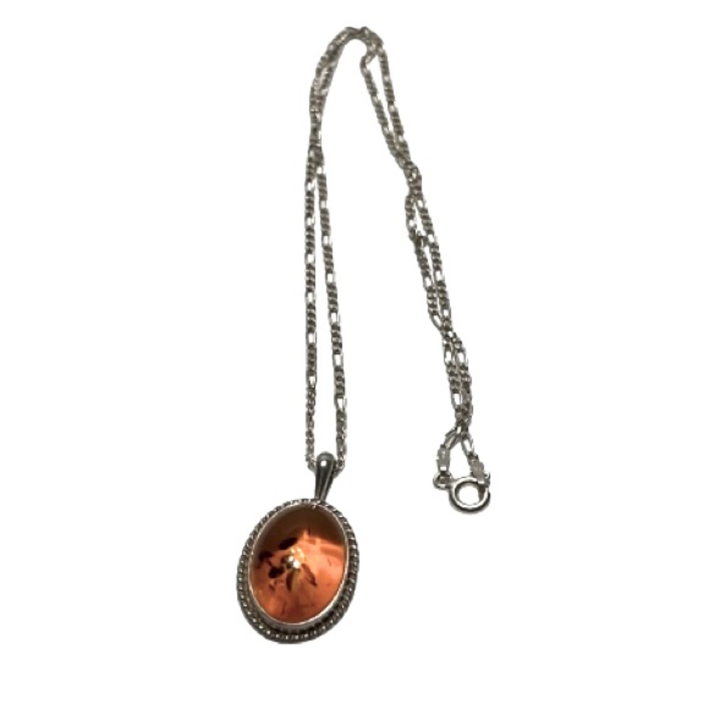 Amber and Silver Pendant Necklace on Sterling Silver Chain. Pre owned